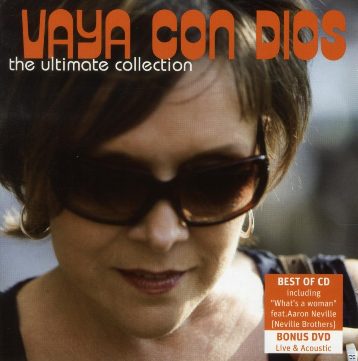 Pochette d'album : Femme avec des lunettes de soleil. Texte : Vaya Con Dios, The Ultimate Collection. Petit texte : What's a woman.
