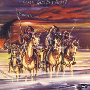 Albumcover, eine Gruppe von Leuten reitet mit Speeren auf Pferden, auf einem Hintergrund aus feurigem Himmel.