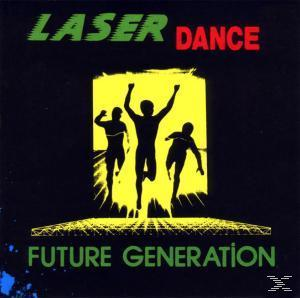 Albumcover mit drei rennenden Personen, Text 'Laser Dance'.