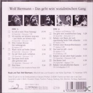 Wolf Biermann Albumcover. Fotos des Künstlers, Titelliste auf beigem Hintergrund.