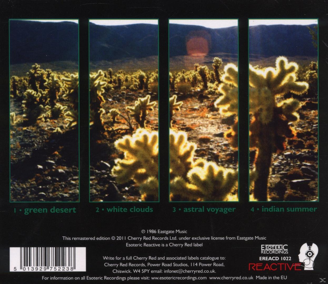 Album-Rückseite. Vier Tafeln einer Wüstenlandschaft mit Kakteen.