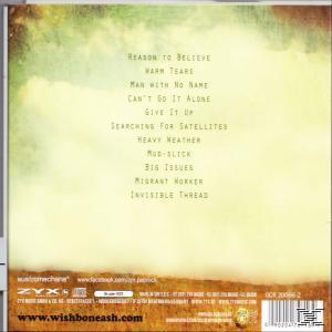 CD-Rückseite mit Songtiteln. Hintergrund ist eine wolkige, gelb-grüne Farbe.