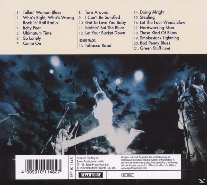 Album hátlap számlistával, különböző előadókkal és egy színpadon éneklő férfi sziluettjével.