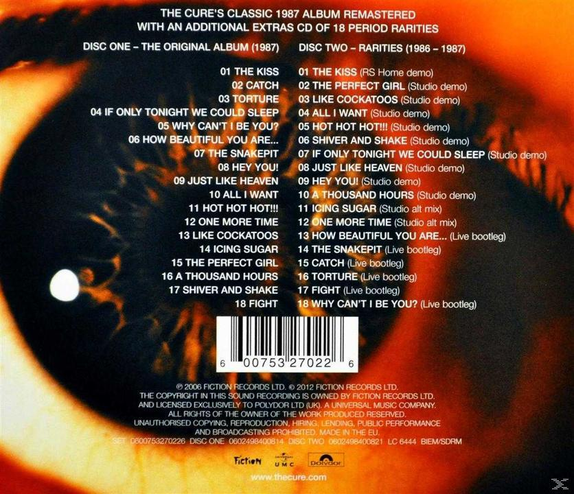 CD-Cover: The Cure, 'The Cure'. Trackliste, Augenbild und Textdetails.