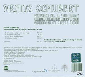 CD borító 'Franz Schubert' szöveggel és '7. szimfónia', Albert Simon vezényletével.