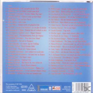 CD-Cover mit einer Titelliste auf blauem Hintergrund, rote Titel.
