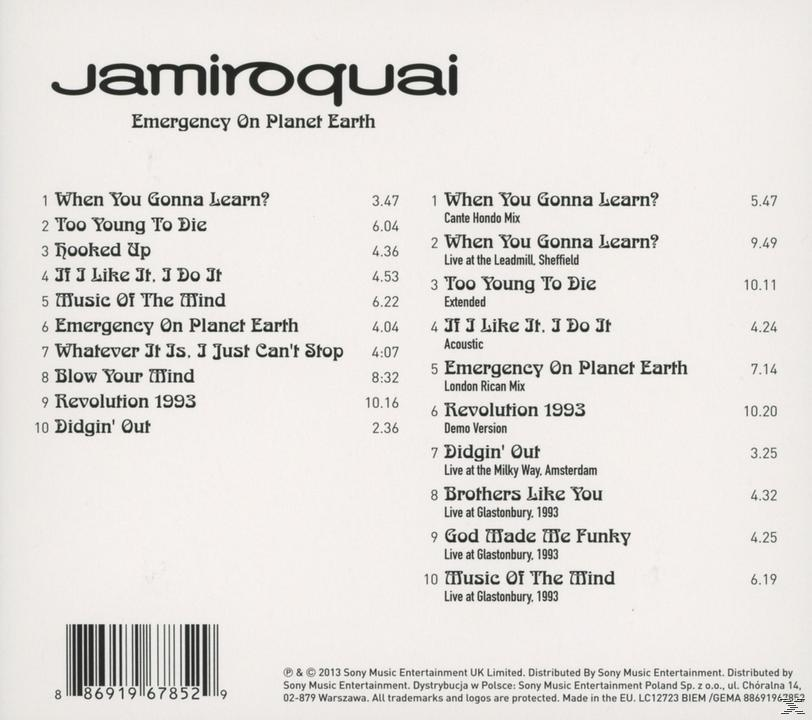 Jamiroquai-Albumcover mit Titelliste und Bandlogo.