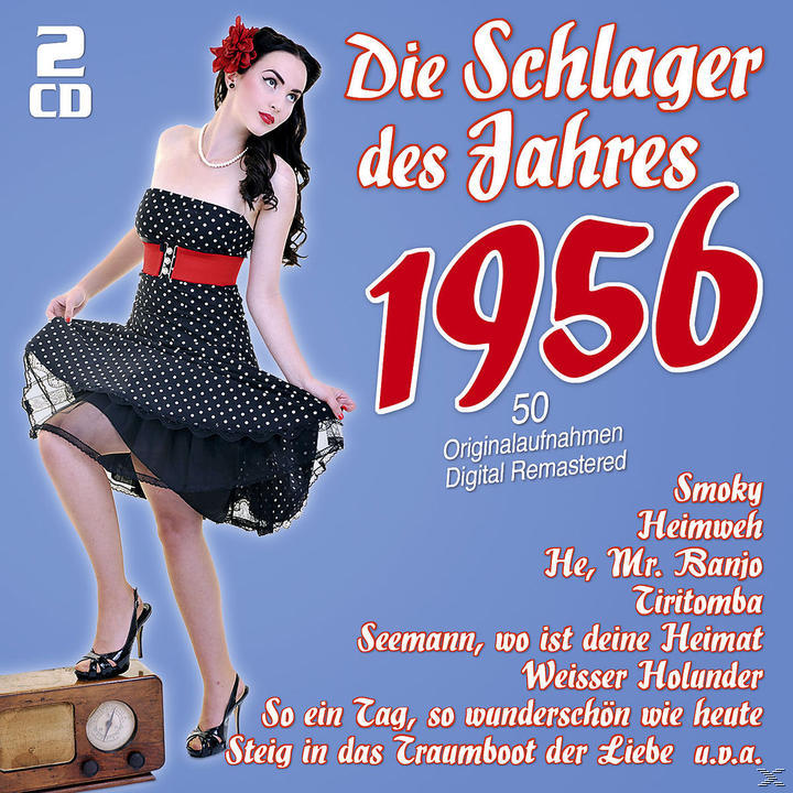 Albumcover einer Frau mit rotem Lippenstift und Blume. Text '1956' ist vorhanden.