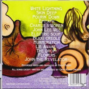 Albumcover mit abstrakter Kunst, Songtiteln und einem Barcode.
