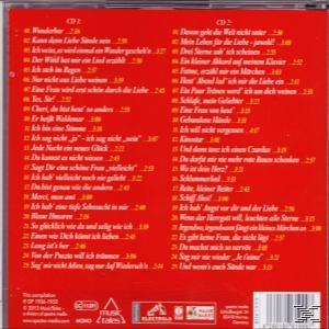 CD-Cover mit Titelliste. Meist roter Hintergrund, weißer Text. Songtitel aufgelistet.
