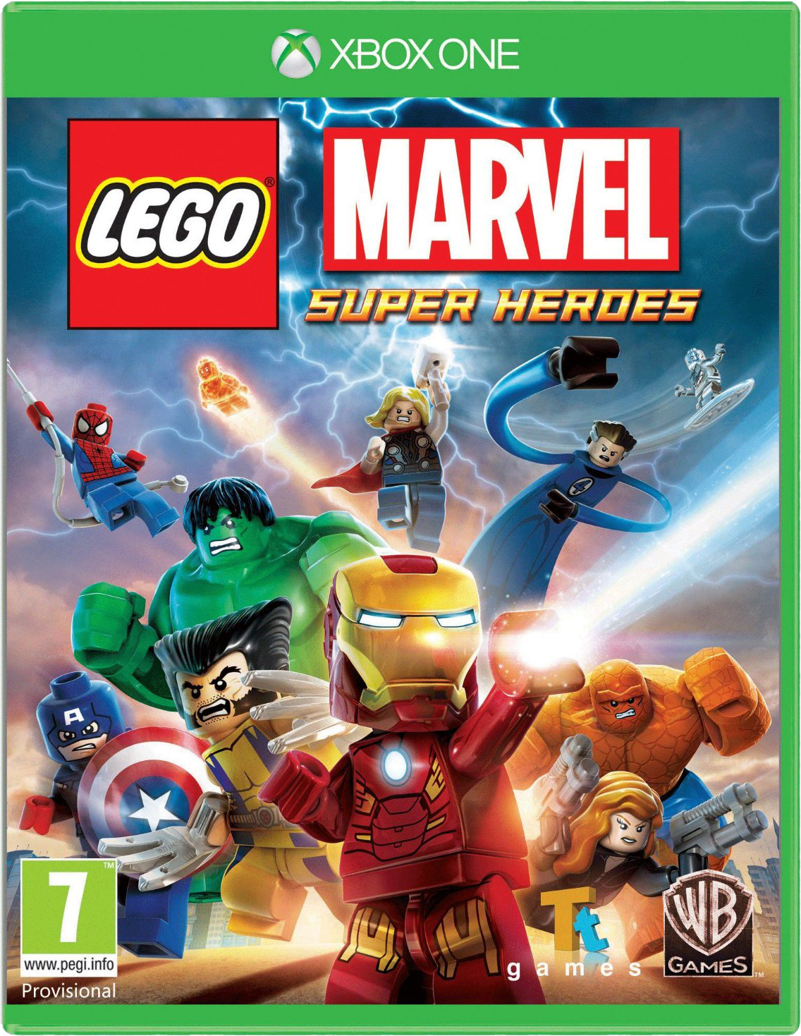 LEGO Marvel Super Heroes játékdoboz. Marvel karakterek LEGO figurái láthatók.
