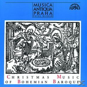 Albumcover mit einer religiösen Illustration. Blauer Hintergrund. Text lautet 'Christmas Music of Bohemian Baroque'.