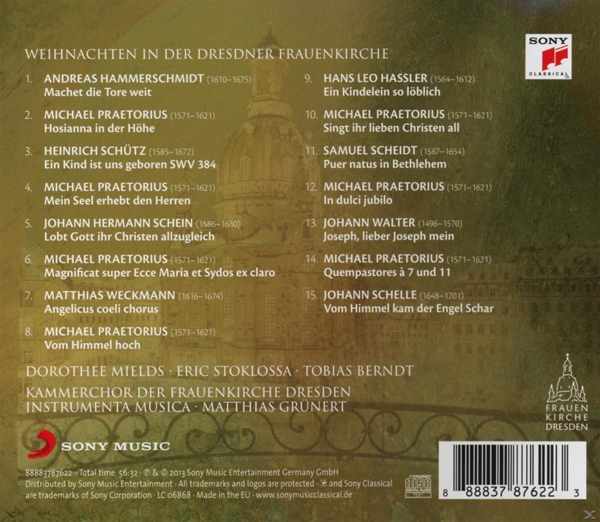 Rückseite eines CD-Hüllen mit Text auf Deutsch über ein Weihnachtskonzert in der Frauenkirche Dresden.