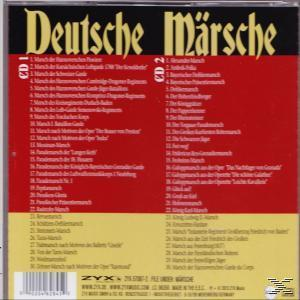 CD-Rückseite. Roter und gelber Hintergrund, Trackliste und Text: Deutsche Märsche.