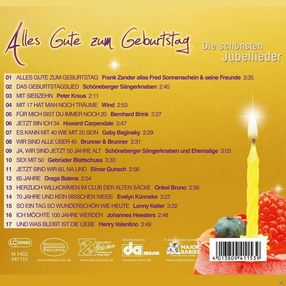 CD-Cover mit einer Liste deutscher Lieder, einer Kerze und einer Geburtstagskuchendekoration.