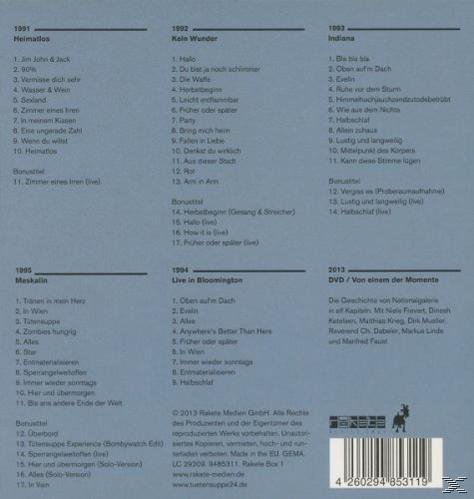 Rückseite einer CD-Hülle mit einer Liste von Songtiteln in Spalten.