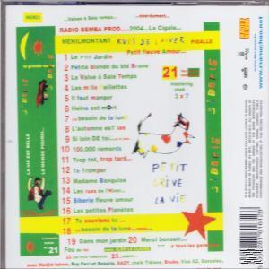 Rückseite eines CD-Covers mit Titelliste auf Französisch und einer farbenfrohen Illustration.