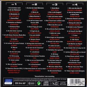 CD-Cover mit mehreren Tracks, jeweils in einer Liste. Der Hintergrund ist rot und schwarz.