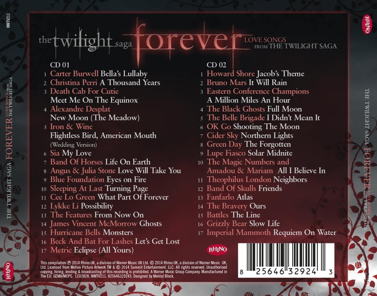 Albumcover mit Titelliste vom Soundtrack von 'The Twilight Saga: Forever'.