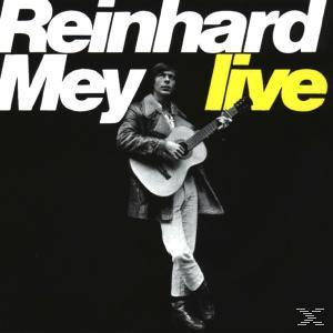 Albumcover mit einem Mann, der eine Gitarre hält. Der Titel oben ist Reinhard Mey live.