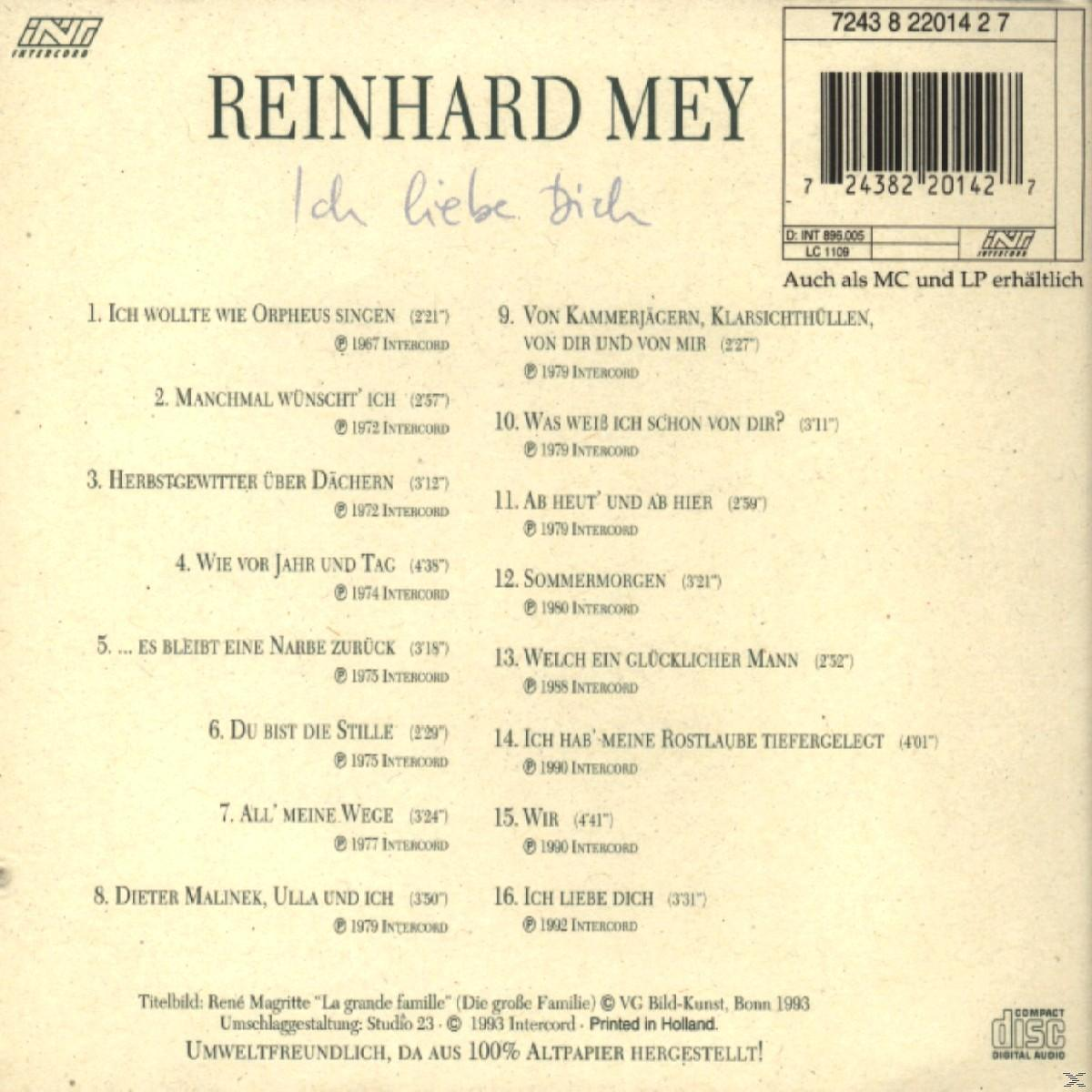 CD-Cover. Weißer handgeschriebener Text auf einer Liste von Liedern von Reinhard Mey.