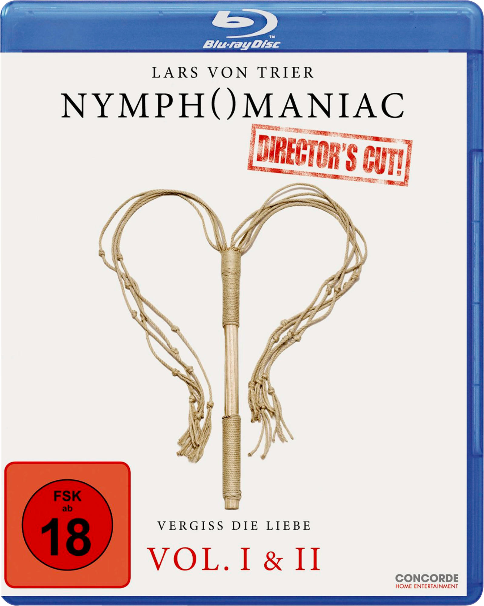 Blu-ray-Cover für Nymph()maniac, mit einer Herzform aus Seil und einer Peitsche.