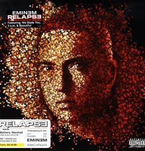 Eminems 'Relapse' Albumcover. Bild von Eminems Gesicht, aus kleinen Goldpartikeln.
