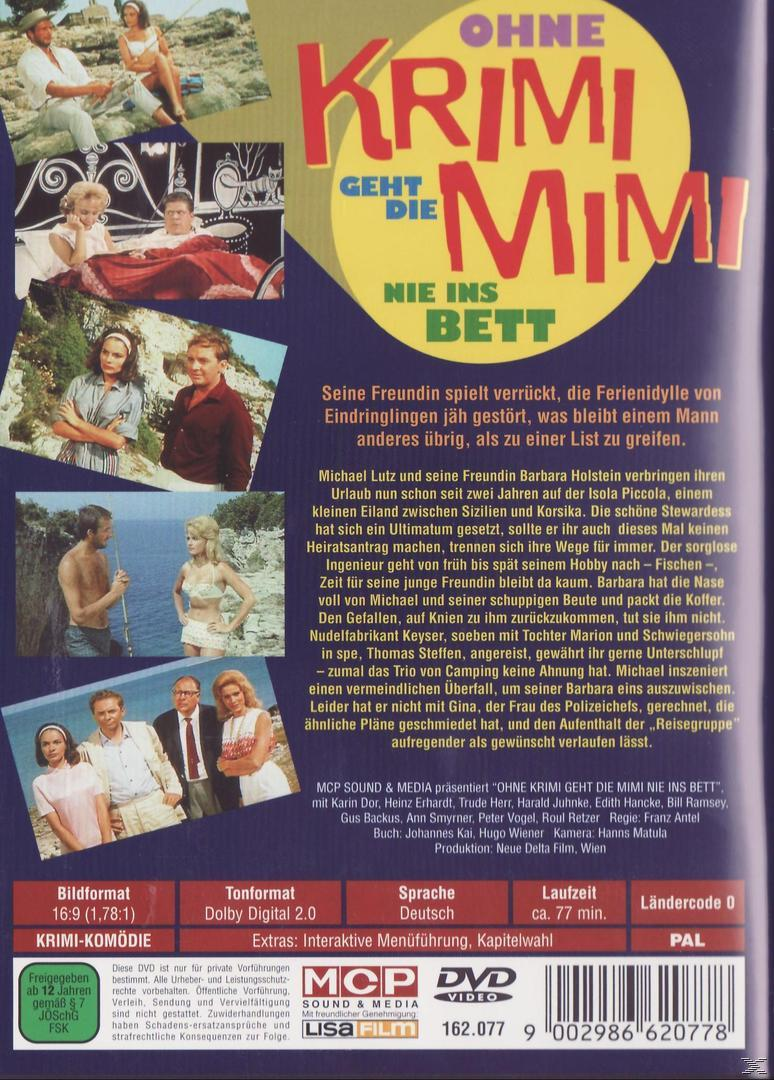 DVD-Cover: Paar im Auto, mit anderen Leuten draußen. Text: Ohne Krimi geht die Mimi nie ins Bett.