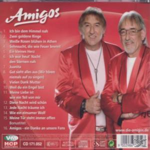 Zwei Männer in roten Jacken posieren für ein CD-Cover. Links ist eine Titelliste, rechts eine Website.