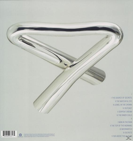 Albumcover. Silbernes Instrument auf silbernem Hintergrund. Text: Mike Oldfield, Tubular Bells II.