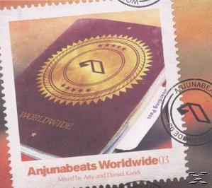 Albumcover mit einem Reisepassstempel-Design und dem Text "Anjunabeats Worldwide03".