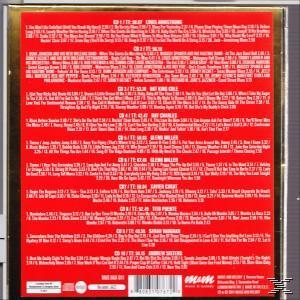 Rückseite des Albums mit rotem Hintergrund und weißem Text, der die Tracks auflistet.