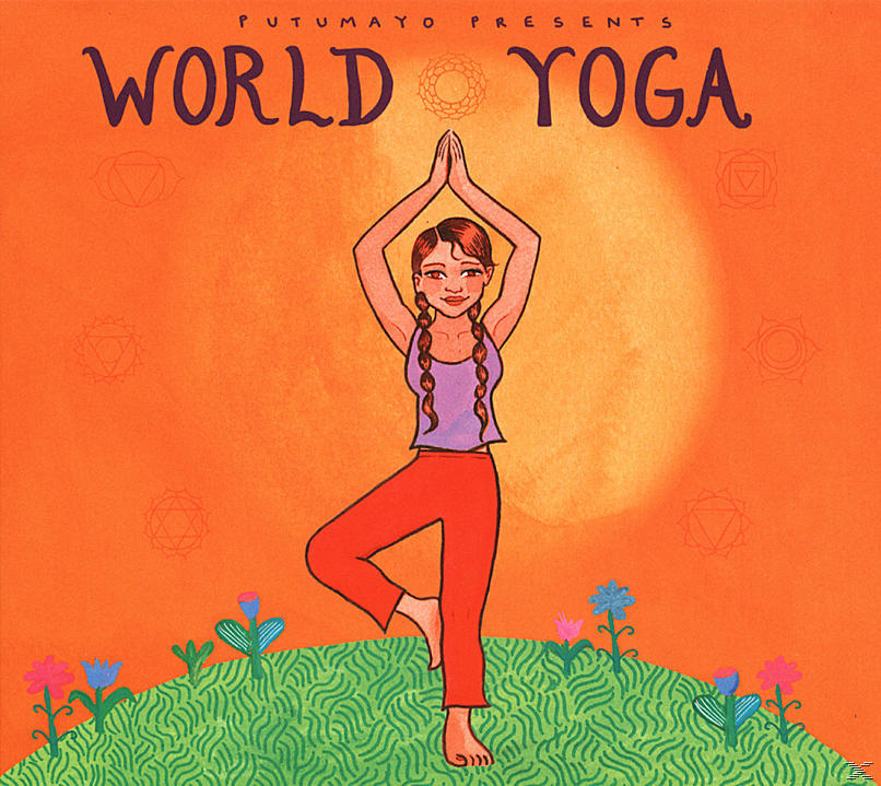 Pochette de l'album montre une femme en posture de yoga sur herbe verte, texte 'World Yoga'.