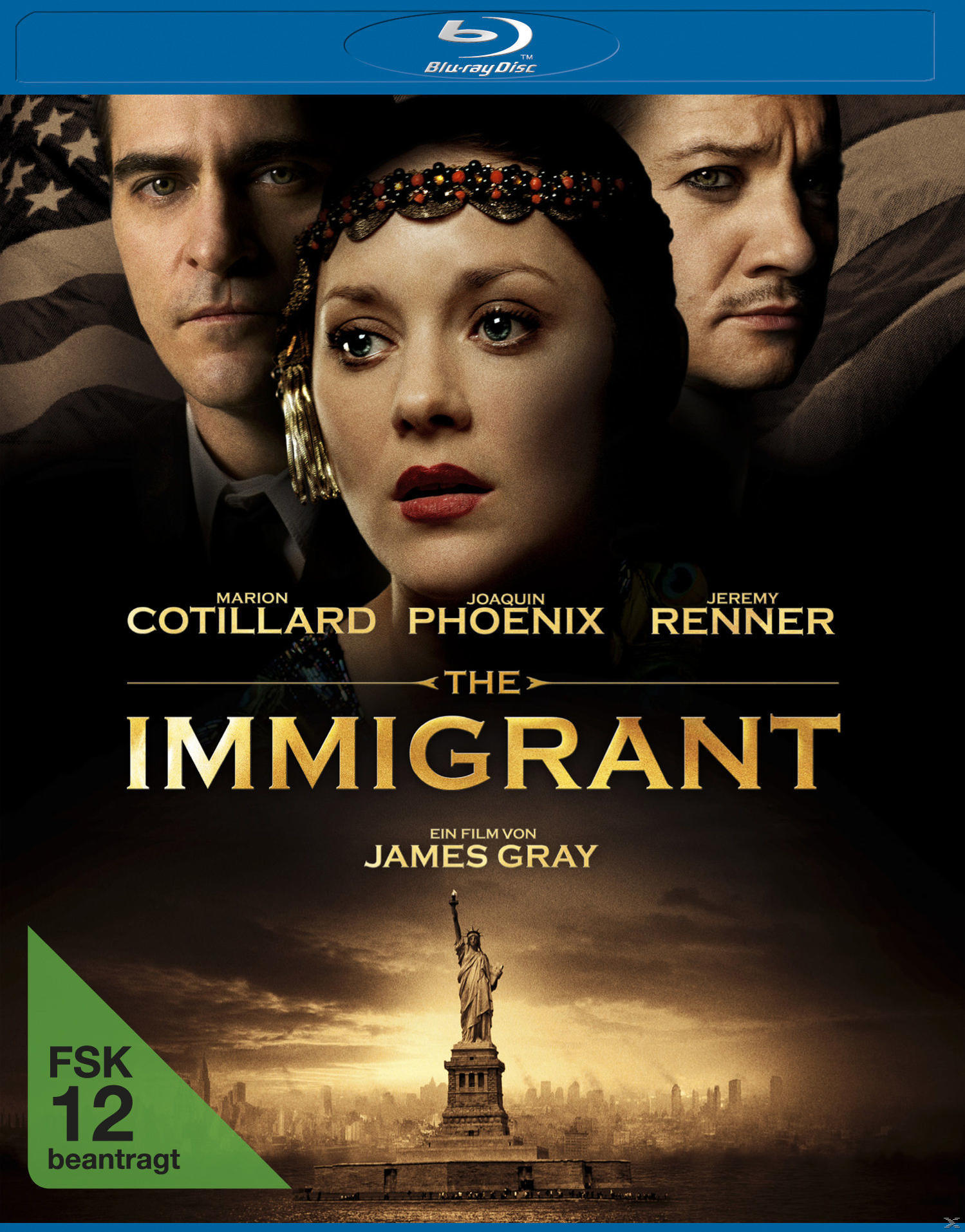DVD-Cover für The Immigrant, drei Schauspieler sind im Bild.
