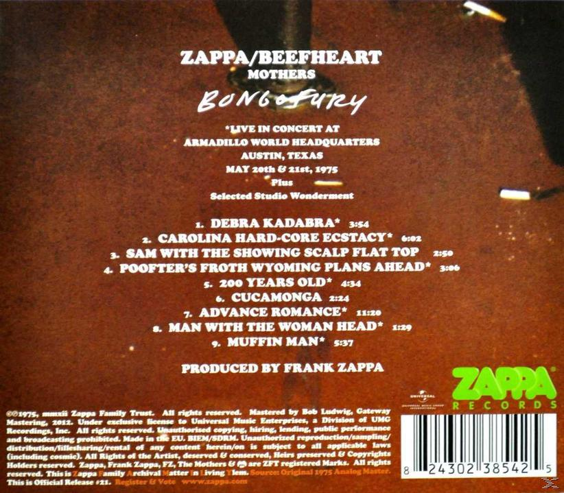 Albumcover. Text: Zappa/Beefheart. Songtitel gelistet. Brauner Hintergrund.