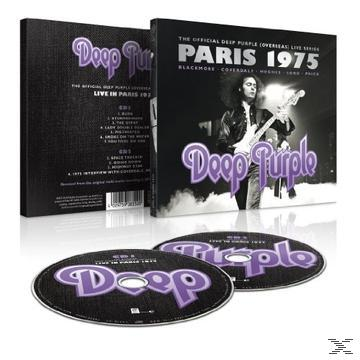 Deep Purple Albumcover. Albumcover und CDs auf weißer Oberfläche. Lila Text.