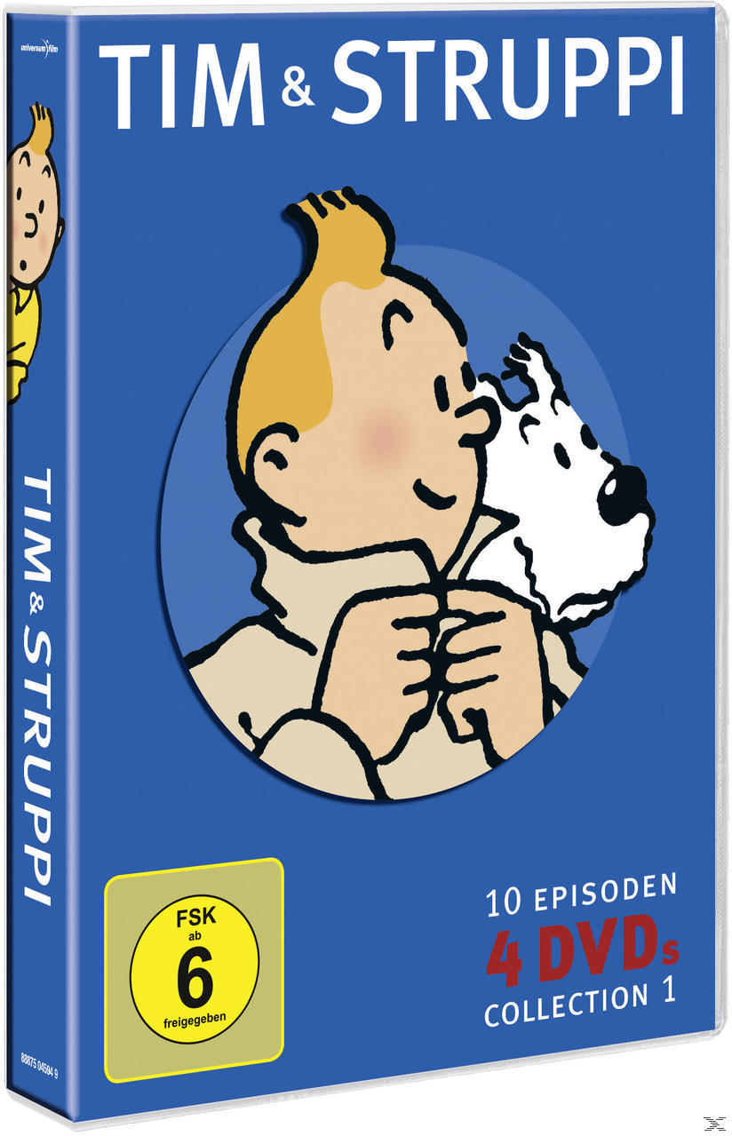 DVD-Cover: Tim und Struppi mit Text auf Deutsch.