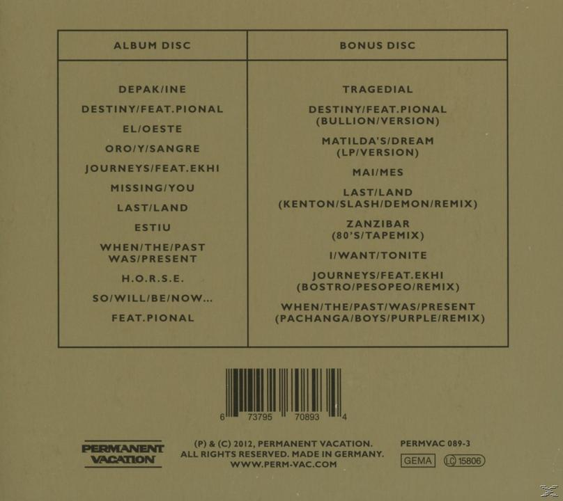 Text listet Album-Disc- und Bonus-Disc-Tracks auf, mit einem Barcode unten.