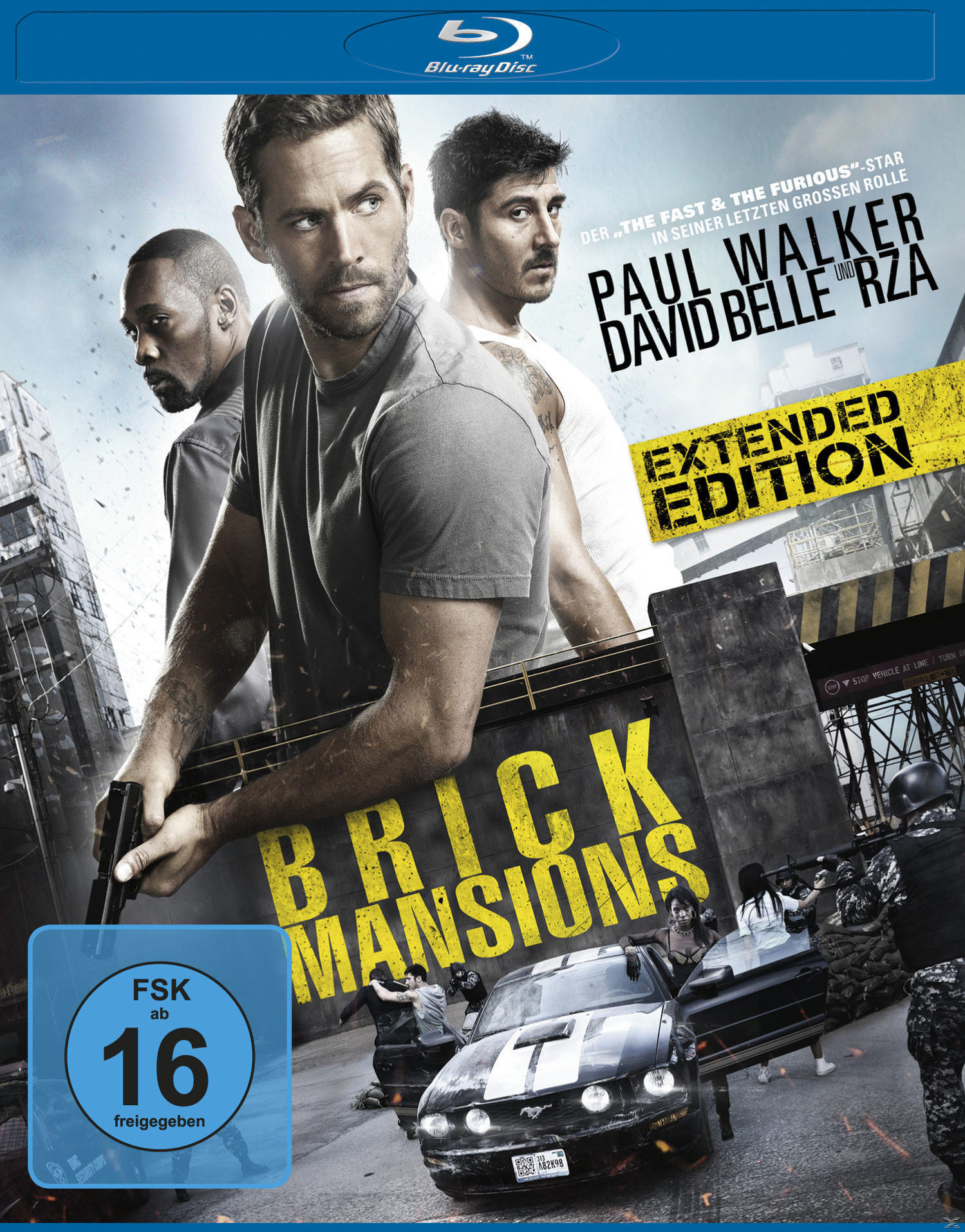 Filmcover: Brick Mansions. Paul Walker und andere. Blu-ray Disc Logo. FSK 16.
