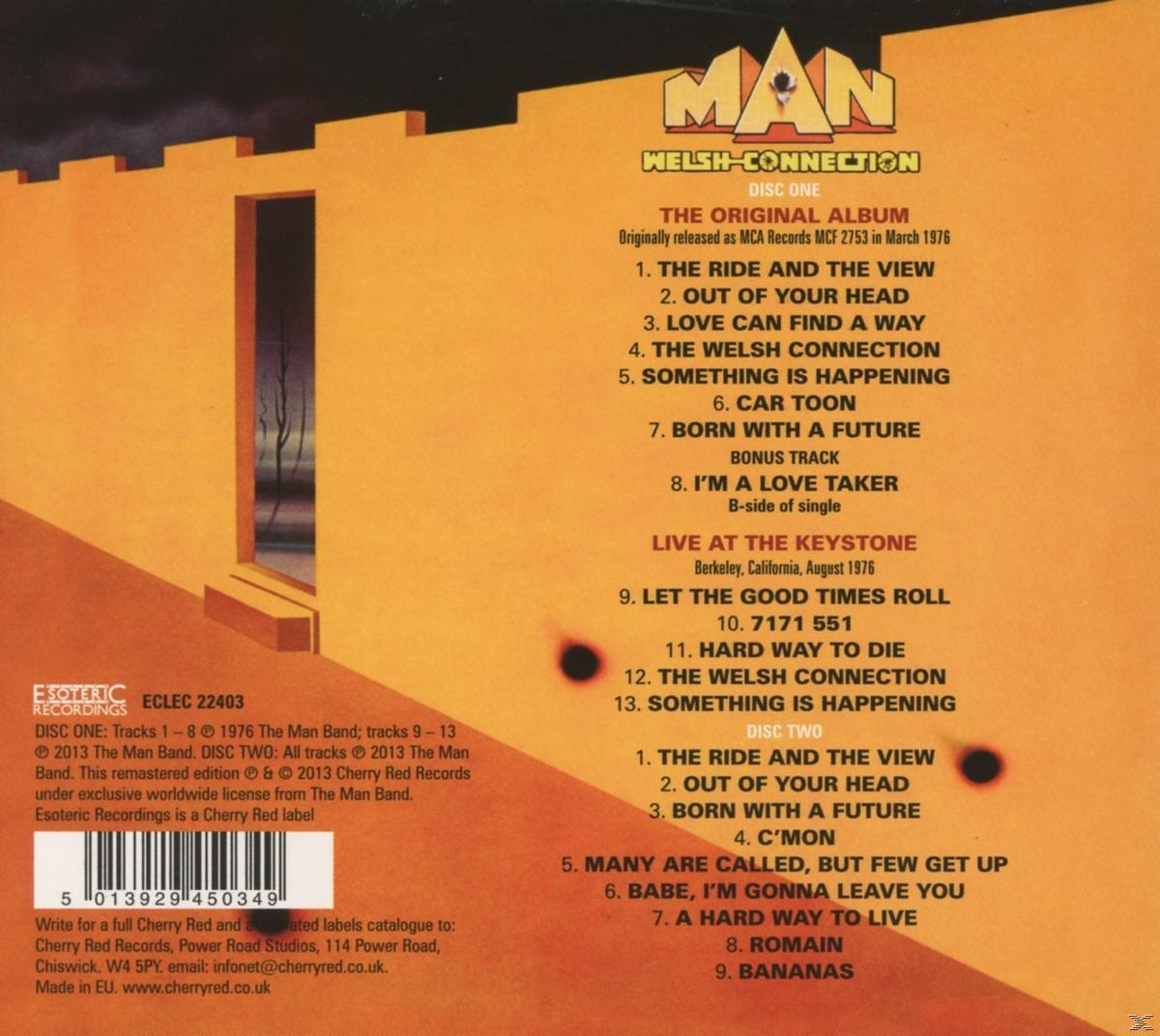 CD-Cover mit dem Text: MAN Welsh Connection. Das Cover hat Text und eine Liste von Songs.
