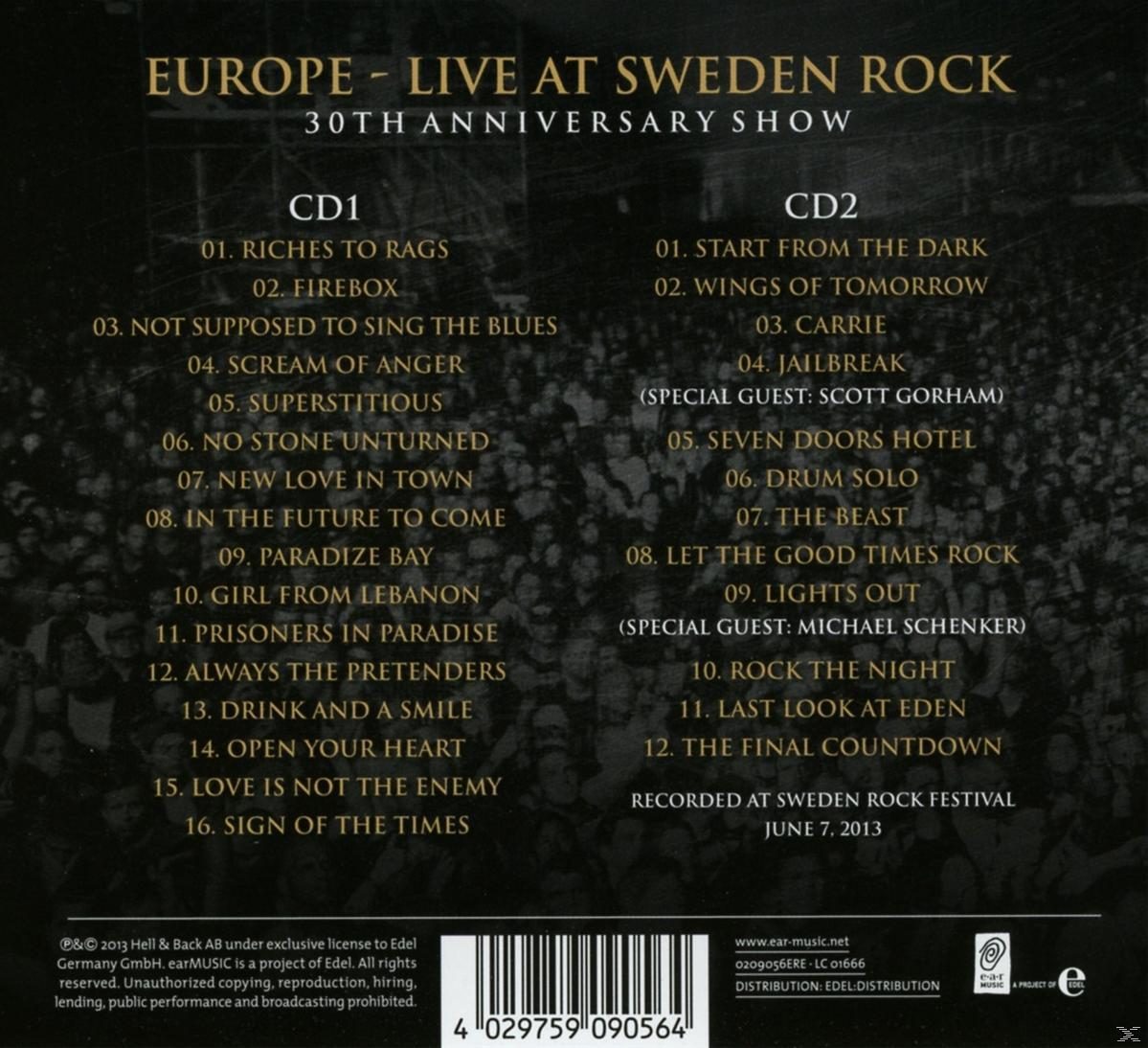 CD-Hülle mit einer Liste von Songtiteln der Band Europe und einem Logo.