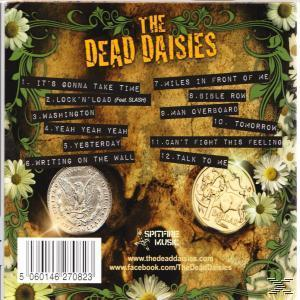 Albumcover. Zwei Münzen und Text auf braunem Hintergrund mit Blumen.