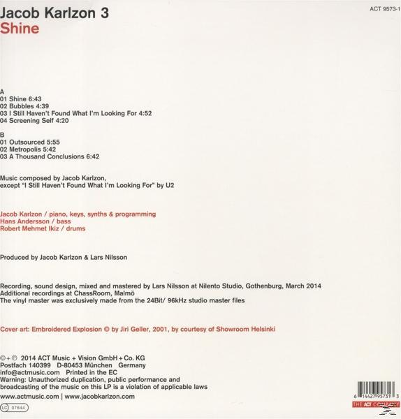 Albumrückseite. Listet Songs, Credits auf. Jacob Karlzon an Klavier, Keyboards, Synths und Programmierung.