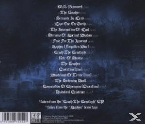 Album-Rückseite einer Band. Titelliste auf dunkelblauem Hintergrund.