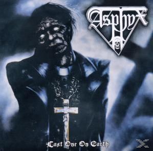 Albumcover mit einer zombieartigen Figur und dem Text 'Asphyx Last One on Earth'.
