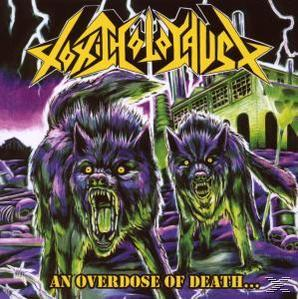 Albumcover mit zwei Wölfen mit leuchtenden Augen und einer Fabrik im Hintergrund. Titel 'An Overdose of Death'.