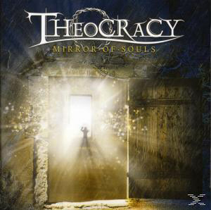 Albumcover mit Theocracy-Logo, einer Tür und hellem Licht, das von ihr ausgeht.