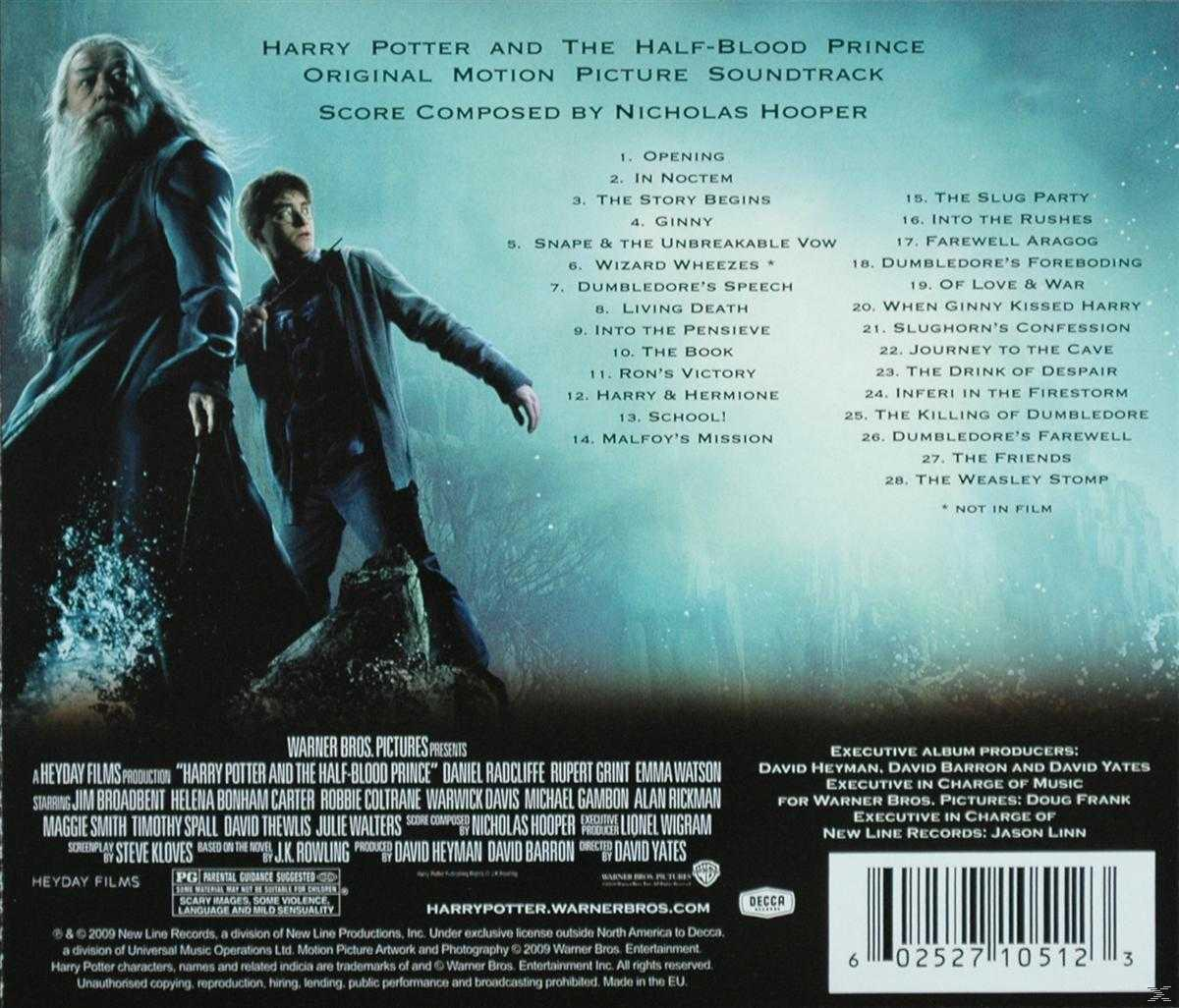 Rückseite eines Harry Potter-Soundtracks mit Titelliste, Titeln und Credits.