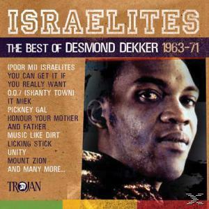 Albumcover für Desmond Dekker mit dem Titel 'Israelites', mit einem Männergesicht und Songtiteln.