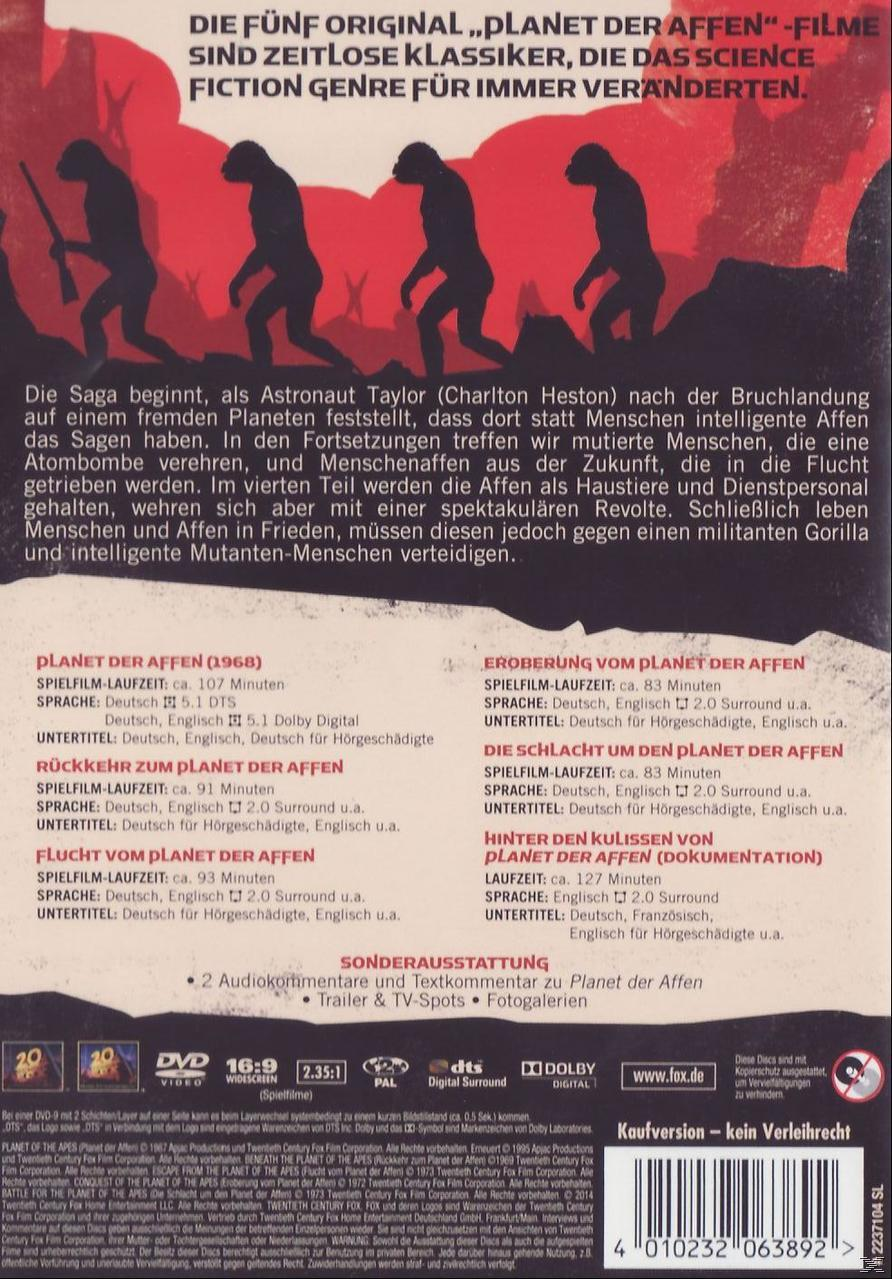 DVD-Cover. Text auf Deutsch. Planet der Affen Filmcover. Bild von Text und Charakteren.
